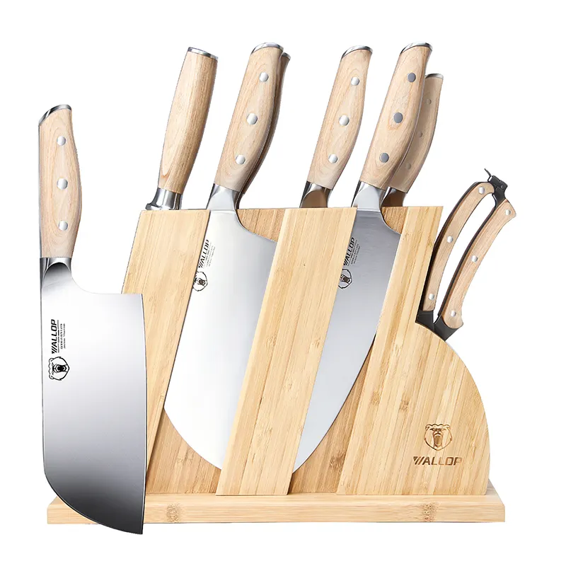 Profissional Kitchen Knives Kit Knife Sharpening Rod Alemão 1.4116 Aço Inoxidável 8 Pcs Chef Knife Set Com Bloco