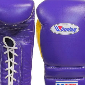 Gants de boxe à lacets Winning, violet et jaune, en cuir véritable de qualité supérieure, pour l'entraînement et le sparring, édition limitée, 8oz et 10oz - Product Image 5