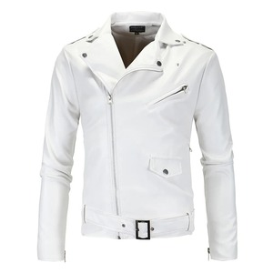 Moda PU chaqueta de cuero hombres hebilla Zip solapa cuello británico negro blanco Punk Rock prendas de vestir abrigos 2024 - Product Image 6