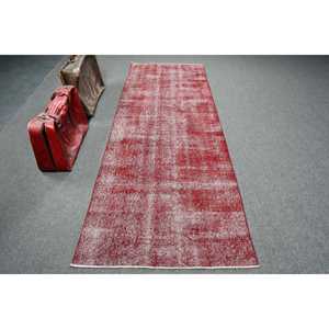 3.3x9.7 ft Turkish Rug, <b>Red</b> Plants & trees Vintage Rug <b>Wool</b> - Product Image 1
