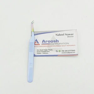 Vente en gros 45 degrés Dumont pince à épiler en acier inoxydable enduit bleu bébé Logo personnalisé pointu pour l'extension des cils - Product Image 1