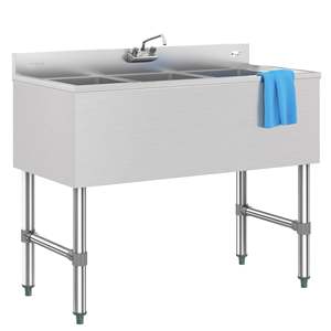 อ่างล้างจานสามช่องขนาด38นิ้วสำหรับใช้ในห้องครัวเชิงพาณิชย์ก๊อกน้ำตะกั่วต่ำกันน้ำกระเด็นขนาด3นิ้วทำจากสแตนเลสได้รับการรับรองจาก NSF - Product Image 2