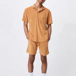 Wholesale Customized Two Piece Shorts Set Casual Men's Golf Shirts Terry Towel 2 Pieces Polo T Shirt And Short Sets