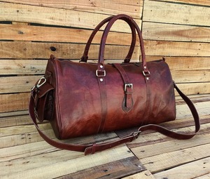 Bolsa de lona de cuero genuino hecha a mano Vintage patrón de caramelo logotipo personalizado Weekender gimnasio equipaje de vacaciones para viajes estilo de moda - Product Image 1