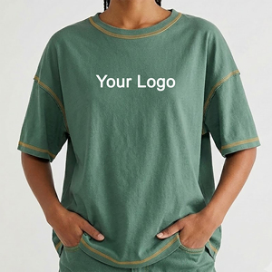 Camiseta de Mujer con Hombros Caídos, Corte Holgado, Cuello Redondo, Costuras en Contraste, Logotipo Personalizado Serigrafiado, Precio Mayorista Económico - Product Image 4