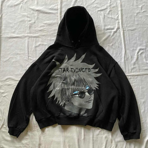 Sweat à capuche pour homme surdimensionné en coton lourd délavé à l'acide avec impression numérique en strass, 100% coton, écologique, effet usé - Product Image 4