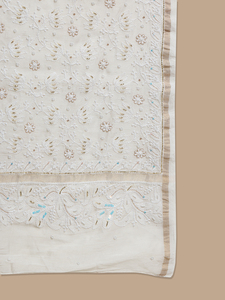 ผ้าไหมชานเดรีคุณภาพสูง ปักมือแบบดั้งเดิม ไม่ยับง่าย เหมาะสำหรับงานแต่งงานและงานเลี้ยง  งานปักชิคันการีด้วยดิ้นทอง สำหรับผู้หญิง - Product Image 6