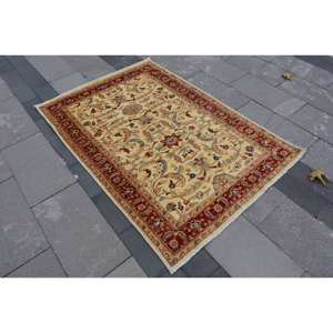 Alfombra de área de lana turca Vintage, diseño de retazos rojo Beige, rectángulo grande, 3,9 pies X 5,6 pies, látex de 10mm de espesor para pasillo y dormitorio - Product Image 2