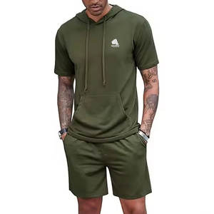 Oferta Especial: Conjunto de Sudadera con Capucha y Pantalones Cortos para Hombre, Talla Grande, Casual, Color Sólido, Transpirable, Cintura Elástica - Product Image 1