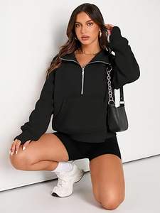 Elegante jersey de gran tamaño para mujer, sudadera de lana con media cremallera, cuello levantado, dobladillo ajustable, cordón, logotipo personalizado, ropa de salón de invierno - Product Image 4