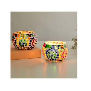Bougeoir votif en verre de mosaïque marocaine de conception unique pour la décoration - Product Image 3