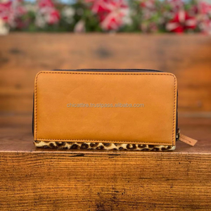 Cartera de piel auténtica con estampado de leopardo hecha a mano, Cartera de mano de piel de vaca occidental con cremallera, cartera para teléfono y tarjeta de crédito para mujer - Product Image 4