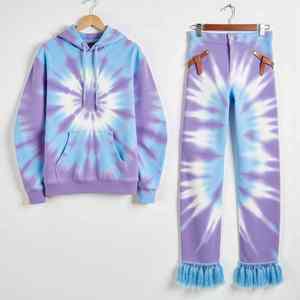 Ensemble de sweat à capuche décontractés rétro délavés à l'acide jogging zippé pour hommes survêtement de luxe en détresse sweat à capuche imprimé - Product Image 1