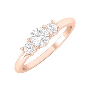 แหวนเพชรทรงกลม Dainty Trilogy Sparkling Certified ผลิตด้วยมือจากเพชรที่เพาะเลี้ยงในห้องปฏิบัติการ ทองคำแท้ 14K ระดับความสะอาด F-SI2 ดีไซน์แบบ Trilogy Setting สำหรับผู้หญิง - Product Image 3