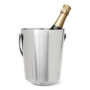 Cubo de hielo de metal de acero inoxidable pulido con espejo de diseño moderno con pinzas para bebidas refrigeradas y enfriador de metal fácil de servir - Product Image 1