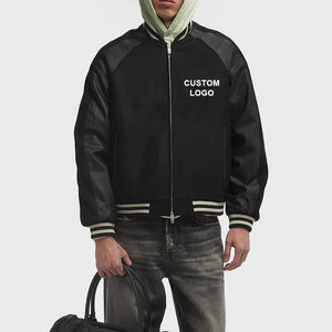 Veste universitaire pour homme, personnalisée OEM, hiver, à capuche, imperméable, respirante, haute qualité, manches en laine, toile noire, logo brodé sur le devant - Product Image 1