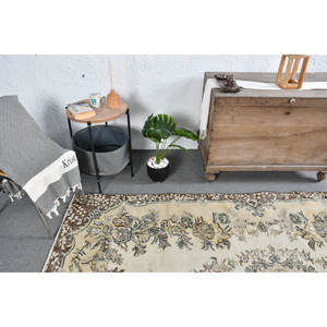 Alfombra turca Vintage marrón Beige clásica de 5,7x8,8 pies, respaldo de látex de lana hecho a mano, patrón de retazos, Tabriz rectangular para cabecera - Product Image 3