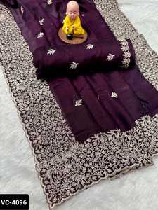 Las últimas mujeres de diseñador usan Sari de trabajo bordado elegante con blusa ropa tradicional india Sari de seda Vichitra con precio bajo - Product Image 2