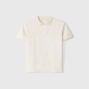 Polo de Manga Corta para Hombre, Color Beige Claro, Transpirable, de Algodón, con Ribete Amarillo, Corte Clásico, para Verano, Ropa Casual de Trabajo, Golf, Tejido - Product Image 1