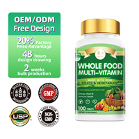 Comprimés de multivitamines entières en gros, 100 unités, complément alimentaire naturel avec mélange de fruits et légumes, OEM disponible