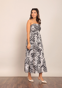 Noir et blanc buste ajusté robe mi-longue femmes mode 2025 robes courtes pour femmes sans manches concepteur à la main une pièce - Product Image 2