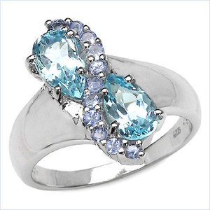 Shah Gems Women's Natural Sky Blue Topaz and Iolite <b>Ring</b> <b>925</b> Sterling <b>Silver</b> Moissanite <b>Ring</b> - Product Image 1