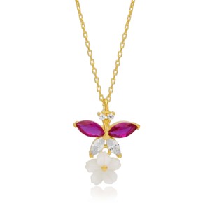 <b>Ruby</b> Zircon Dainty Flower Charm Summer Charm <b>Necklace</b> Pendant Turkish Wholesale 925 Sterling Silver Jewelry - Product Image 4