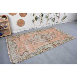 Alfombra de 4.6x8.6 pies, Alfombra Turca Vintage, Alfombra de Lana con Diseño de Cuadros Naranja - Product Image 4