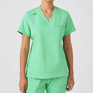 Top exfoliante con cuello en V de ajuste moderno para mujer, hombros elásticos, diseño de bolsillo en el pecho, manga corta, uniforme de enfermera de Hospital - Product Image 3