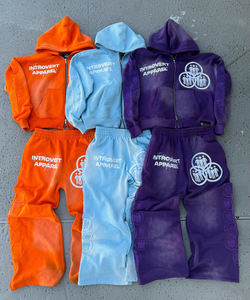 ชุดวอร์มผู้ชายทรงบ็อกซี่ สไตล์ไฮสตรีท ผ้าฟลีซซิปมีฮู้ด ยืดหยุ่น/ผ้าฝ้าย ปักลายเต็มตัว สีพื้น สำหรับฤดูหนาว - Product Image 1