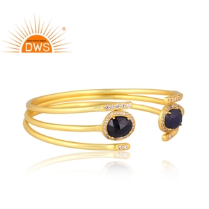 Último diseño hecho a mano 18K chapado en oro Natural Cz y zafiro azul Gemstone Cuff Bangle Demi Fine Jewelry Manufacturer - Product Image 2