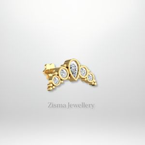 ต่างหูเม็ดกลมรูปขอบเพชร5เม็ดสำหรับผู้หญิงขายส่งทอง14K เครื่องประดับเจาะทะลุธรรมชาติได้รับการรับรองภายใน - Product Image 6