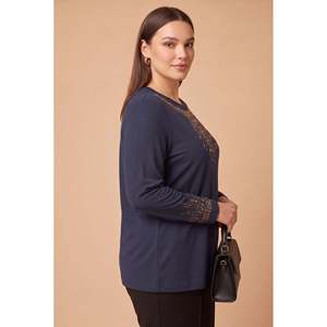 Suéter de punto islámico de talla grande, color azul marino - Product Image 3