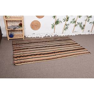 Brown and Beige Rustic Wool Striped <b>Rug</b> 39x64 ft Patchwork <b>Boho</b> Flat Weave Latex Backed for Cozy Home Decor - Product Image 2