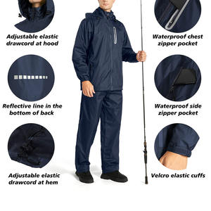 Vente en gros de combinaisons de pluie respirantes de couleur unie personnalisées pour hommes combinaison de pluie à col à capuche imperméable pour hommes - Product Image 2