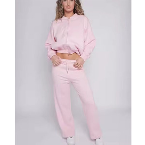 Wholesale Women Spandex/Polyester 220gsm Knee Long Washed Short Lace Hoodie Sweatshirt Jogger Sweatpants Set Customizable Design - Product Image 4