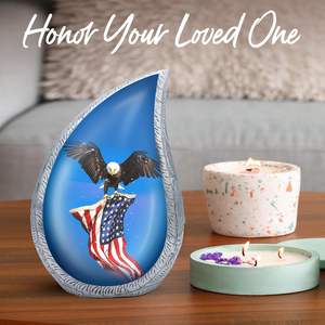 Black Eagle <b>Urn</b> for Human Ashes Adult - Teardrop for Ashes with Bag - American Flag <b>Urn</b> - <b>Large</b> Cremation <b>Urn</b> - Handcrafted - Product Image 6