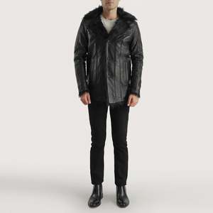 Men's Black <b>Vintage</b> <b>Trench</b> <b>Coat</b> with Wool Filling and Lapel Collar - Product Image 4
