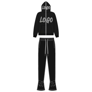 Ensemble 2 pièces de survêtement de fitness pour hommes : sweat à capuche zippé en coton épais et pantalon de jogging oversize – Vente en gros - Product Image 1