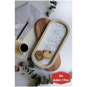 Plateau rectangulaire en métal Kontensan, lot de 6, 160x350mm, motif floral et botanique, jaune pastel - Product Image 1