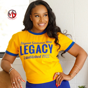 Moda hermandad Sigma Gamma Rho algodón Jersey Chenille bordado contraste Rib Divine Nine Crop Camiseta cuello redondo Parafernalia - Product Image 5