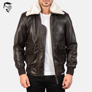 Vente en gros de blouson aviateur unisexe en cuir de mouton marron Street Wear de haute qualité, style décontracté avec fermeture éclair complète, vêtements d'hiver pour hommes - Product Image 3