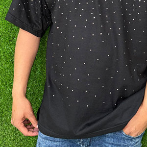 T-shirt en coton 100% pour homme, coupe ample, imprimé, manches courtes, logo personnalisé en strass, vêtements de yoga, fitness, streetwear - Product Image 3