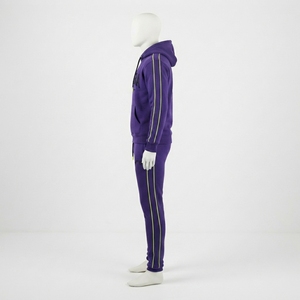 <b>Men</b> Purple Hoodie Tracksuit Set Lime Green Lining Side Stripes <b>Pullover</b> Sweatshirt Jogger Pant Sportswear Gym Fitness Activewear - Product Image 3
