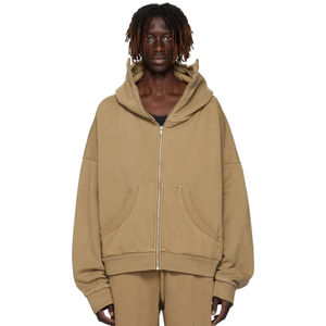 เสื้อฮู้ดขนแกะผ้าฝ้ายอินทรีย์ GSM 510ซักด้วยเอนไซม์ทนทานสีดำซิปเต็มตัว - Product Image 5