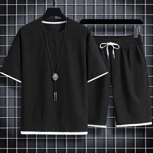 Produits chauds 2025 Logo personnalisé été hommes s gaufre ensembles décontracté t-shirt survêtement lâche sport Shorts costumes - Product Image 3