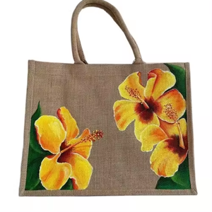 Bolsa de yute reciclable de alta calidad con asa de algodón, bolsa de supermercado individual ecológica, logotipo personalizado impreso, venta al por mayor - Product Image 3