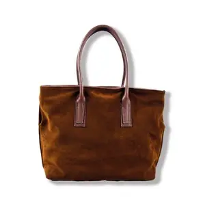 Made In Italy Women's Bag Suede Calfskin Internal Compartment With Zip Double Handle Handbag Shoulder Strap