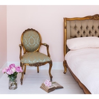 Chaise de salle à manger ou de chambre moderne en acajou doré à la main, style Palais de Versailles