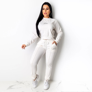 Wholesale 100% Cotton <b>Fleece</b> <b>Women's</b> Skinny Plus Size Long Pullover Tracksuit Custom Logo Casual Solid <b>Pattern</b> Winter Season - Product Image 2